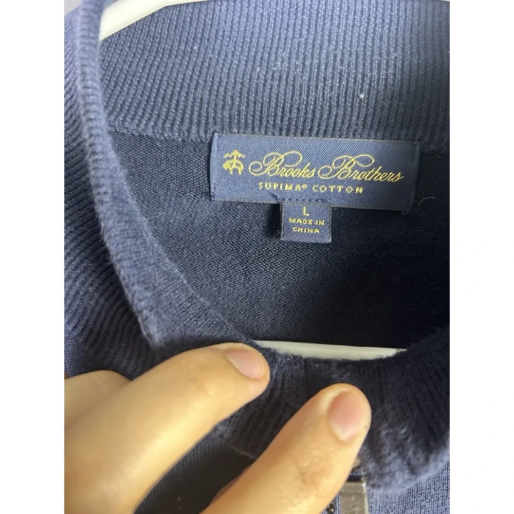 Brooks Brothers Supima Cotton‎ Sweater Mens L Navy Full Zip Knit Mock Neck